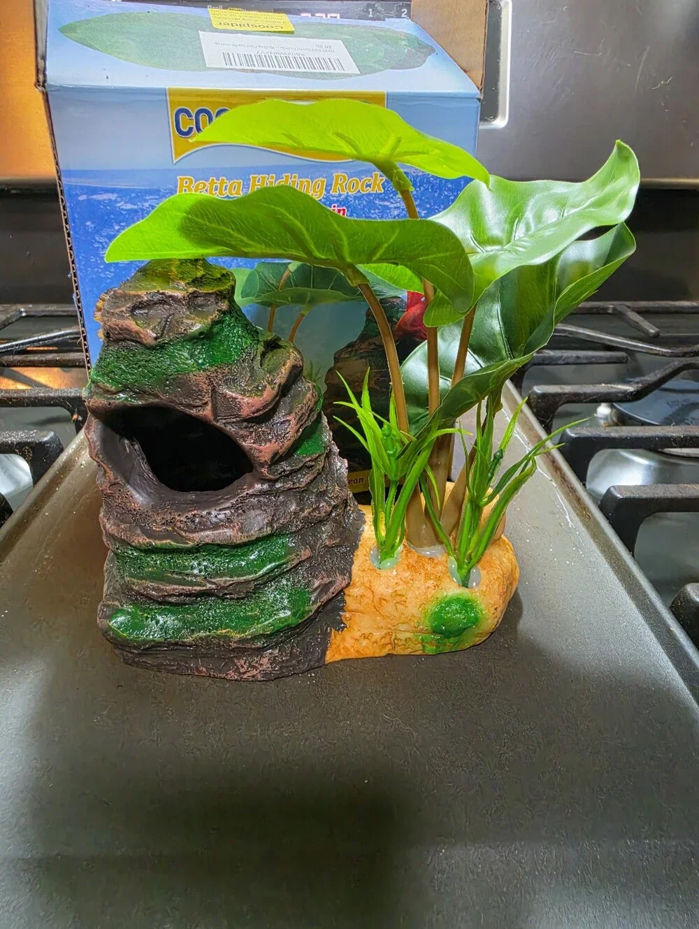 Betta Hiding Rock - Green and Brown Aquarium Decor